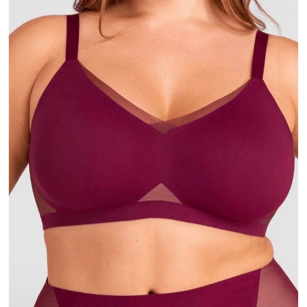 Honeylove CrossOver Bra Fig Burgundy Wireless Mesh Support Size Medium NWT
